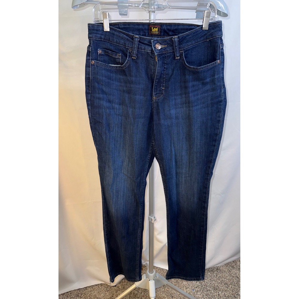 Lee Womens Mid Rise Straight Leg Jeans Dark Wash Denim Blue Pant Size 10 Regular